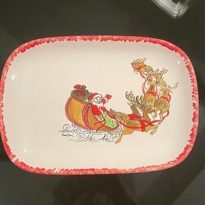 Ceramisia Italy Christmas Platter | Santa On Sleigh